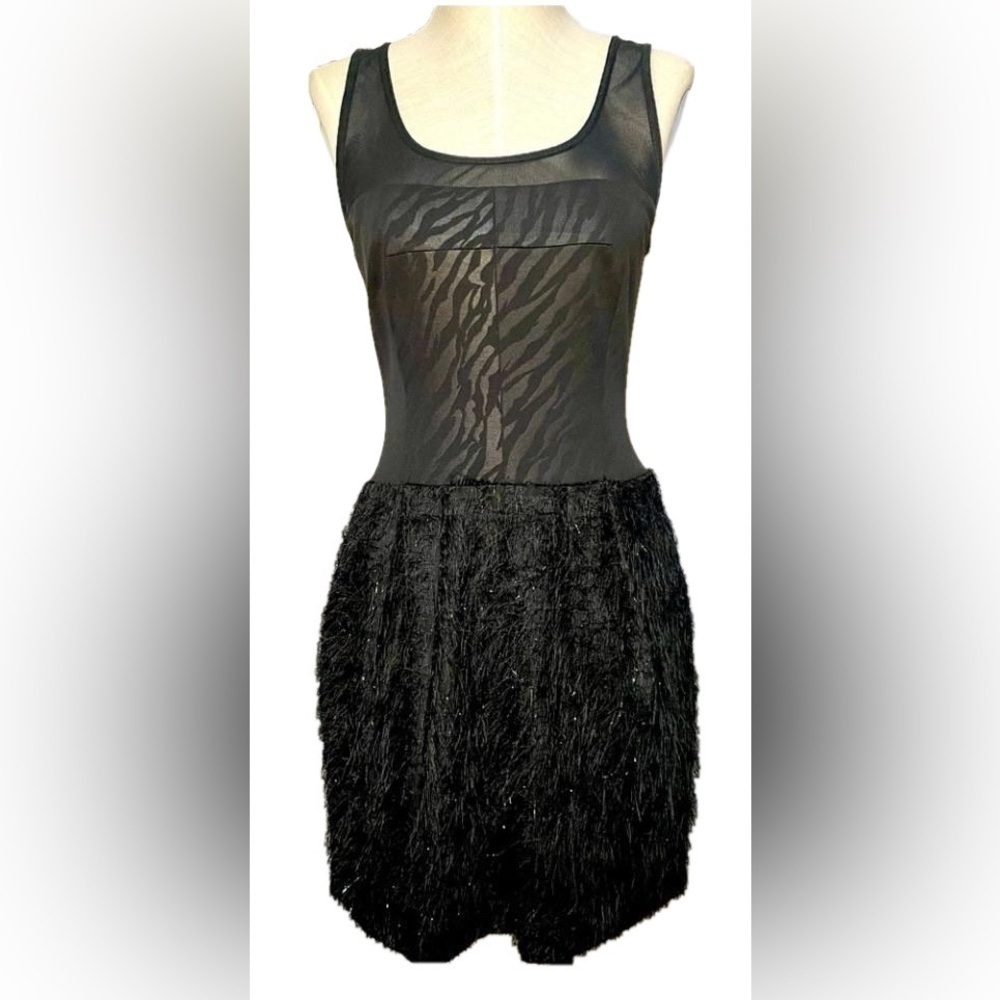 RACHEL Rachel Roy Chic Feather Dress with Zebra Print & Mesh